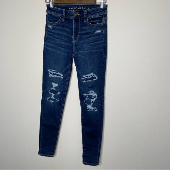 American Eagle Distressed High Rise Jeggings 0 - Picture 1 of 10